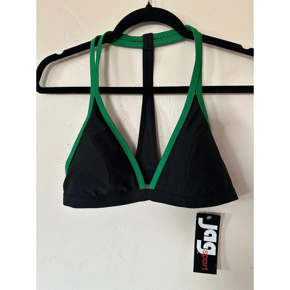 Jag Sport Womens Black Green Racerback Triangle Bikini Swim Top 69SS0203 NEW